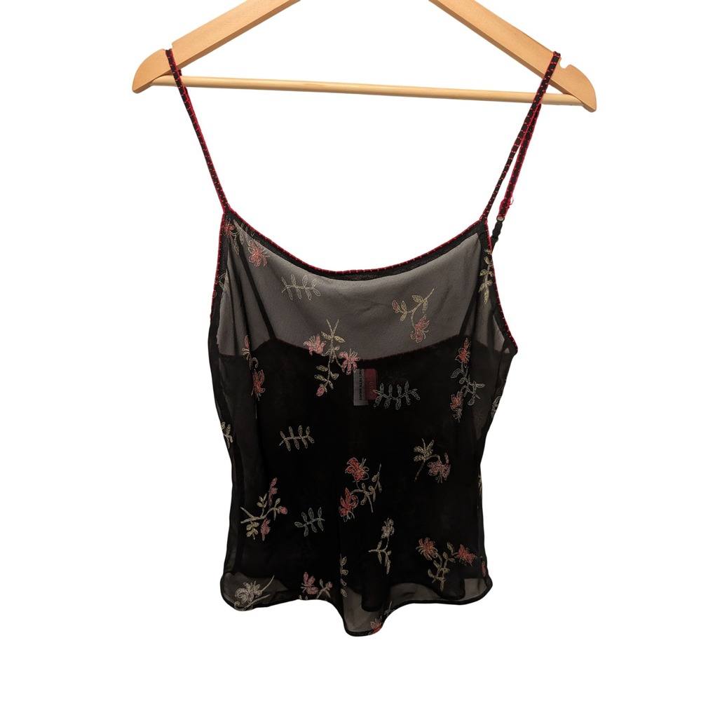 Vintage Y2K Josie Natori Camisole Sheer Floral Top Coquette Whimsigoth Fairy